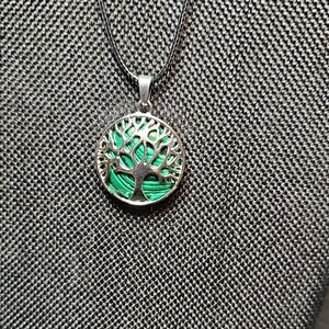 Silver Tree of Life Malachite Pendant Necklace
